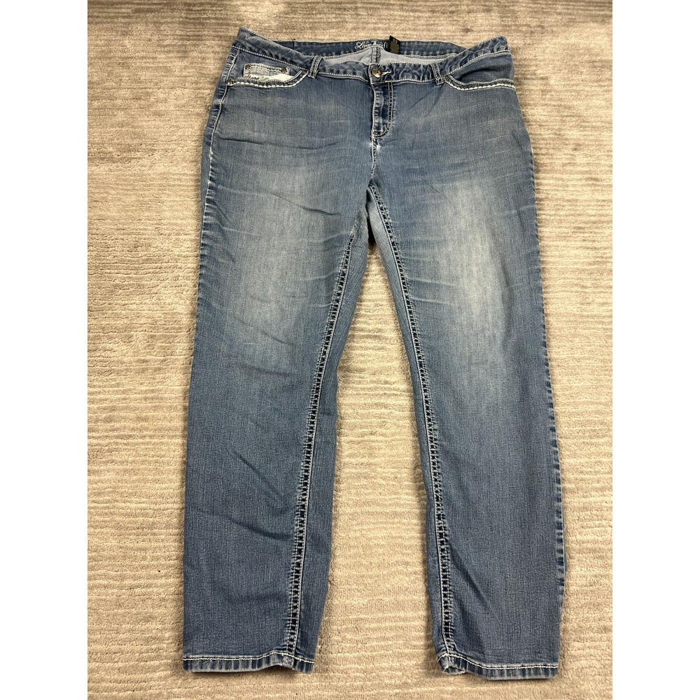 Love Indigo Jeans Womens 22W Blue Straight Leg‎ Embroidered Pocket Plus Stretch